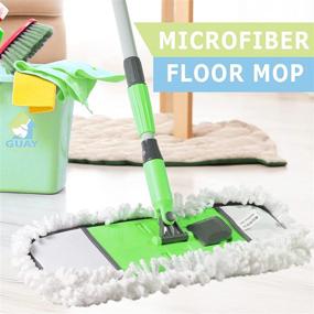 img 1 attached to Guay Clean Home Cleaning Kit: 4 Ft Steel Pole, Microfiber Mop, Broom, Duster, Window Squeegee - 4 Piece Set with Multi-Function Attachments in Green