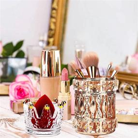 img 2 attached to 💎 Golden Crystal Makeup Brush Holder Organizer Set - MAISEEN Cosmetic Brushes Cup for Comb, Hair Brush, Lip Gloss, Lipstick Storage - Clear Glass Beauty Sponge Blender Nail Brush Holder with Gold Outline (2 SETS)