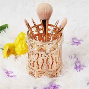 img 3 attached to 💎 Golden Crystal Makeup Brush Holder Organizer Set - MAISEEN Cosmetic Brushes Cup for Comb, Hair Brush, Lip Gloss, Lipstick Storage - Clear Glass Beauty Sponge Blender Nail Brush Holder with Gold Outline (2 SETS)