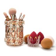 💎 golden crystal makeup brush holder organizer set - maiseen cosmetic brushes cup for comb, hair brush, lip gloss, lipstick storage - clear glass beauty sponge blender nail brush holder with gold outline (2 sets) logo