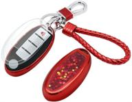 🔑 red senauto quicksand key fob cover case keychain for nissan armada, murano, rogue, sentra, maxima, altima sedan, gt-r, pathfinder & infiniti ex, fx, qx logo