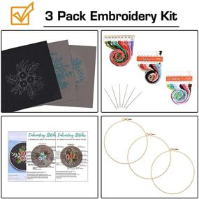 img 3 attached to 🧵 Nuberlic 3 Pack Embroidery Kit: Adult Crafts Cross Stitch with Patterns, Hoops, Color Threads, and Needles