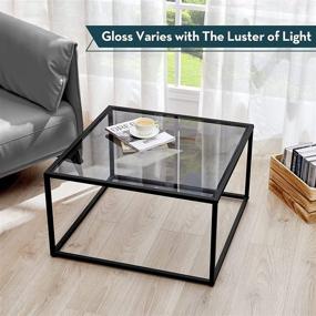 img 3 attached to 🔲 SAYGOER Glass Coffee Table, Small Modern Square Center Table for Living Room - 27.6 x 27.6 x 15.7 Inches, Gray Black