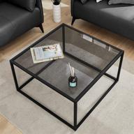 🔲 saygoer glass coffee table, small modern square center table for living room - 27.6 x 27.6 x 15.7 inches, gray black логотип