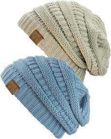 img 2 attached to 🧣 C.C Trendy Warm Chunky Soft Stretch Cable Knit Beanie Skully, 2 Pack: Ultimate Winter Accessory for Style and Warmth