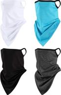 premium 4-piece triangle face neck scarf: ice silk bandanas with uv protection and ear loops (black, white, lake blue, grey) logo