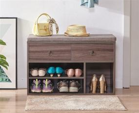 img 4 attached to 🪑 KozzHogar Rustic Gray Entryway Bench with Storage and Cushion - Small Shoe Storage Bench with Drawers and Upholstered Seat - Holds up to 440lb - Ideal for Entryway, Living Room, Mudroom