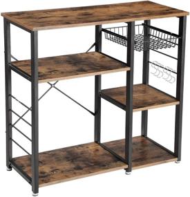 img 4 attached to 🏡 VASAGLE ALINRU Kitchen Baker’s Rack with Steel Frame, Wire Basket, 6 Hooks - Coffee Bar, Microwave Oven Stand - 35.4", Rustic Brown