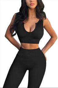 img 1 attached to 👚 FAFOFA Ribbed Seamless Crop Tank and High Waist Yoga Leggings Set - Trendy Workout Outfit for Women