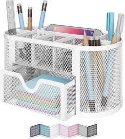 img 4 attached to Vibrant Colors Mesh Desk Organizer: Ideal for Pen, Pencil & Small Office Supplies Storage. Great for Dorm, College & School – White