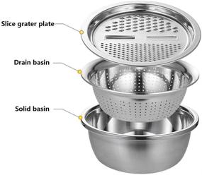 img 3 attached to 🔪 Versatile 3-in-1 Multifunctional Stainless Steel Drain Basket: Vegetable Slicer, Graters, Cheese Grater, Ginger Grater & Cutter for Kitchen