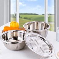 🔪 versatile 3-in-1 multifunctional stainless steel drain basket: vegetable slicer, graters, cheese grater, ginger grater & cutter for kitchen logo