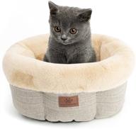 cozy round donut cat and dog bed - short plush, calming, anti-anxiety, soft pet bed for small and medium pets - machine washable, non-slip bottom, includes cushion logo