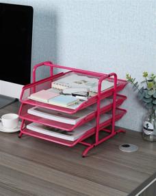 img 1 attached to 📎 EasyPAG Metal Mesh 3-Tier Desk Organizer: File Holder, Mail Sorter in Pink