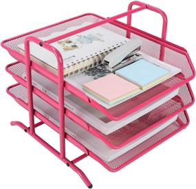 img 3 attached to 📎 EasyPAG Metal Mesh 3-Tier Desk Organizer: File Holder, Mail Sorter in Pink