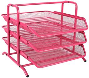 img 4 attached to 📎 EasyPAG Metal Mesh 3-Tier Desk Organizer: File Holder, Mail Sorter in Pink