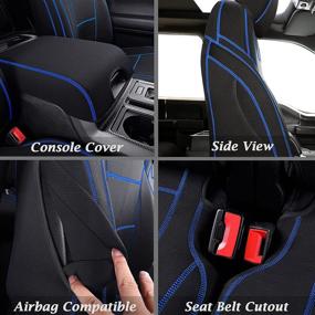 img 1 attached to Custom Fit Coverado Neoprene Seat Covers, Full Set, Waterproof Stain Resistant Front and Rear Seat Protectors for 2015-2021 F150 SuperCrew & 2017-2021 F250 F350 F450 CrewCab, Blue Line Pattern