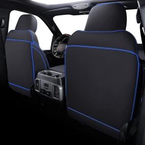 img 3 attached to Custom Fit Coverado Neoprene Seat Covers, Full Set, Waterproof Stain Resistant Front and Rear Seat Protectors for 2015-2021 F150 SuperCrew & 2017-2021 F250 F350 F450 CrewCab, Blue Line Pattern