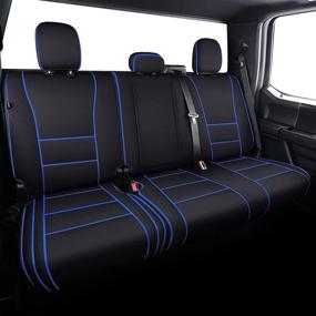 img 2 attached to Custom Fit Coverado Neoprene Seat Covers, Full Set, Waterproof Stain Resistant Front and Rear Seat Protectors for 2015-2021 F150 SuperCrew & 2017-2021 F250 F350 F450 CrewCab, Blue Line Pattern