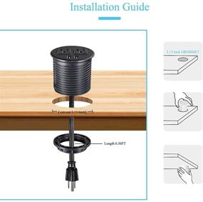 img 3 attached to 💡 Haylink Power Grommet - Round Recessed Power Grommet Outlet with 2 USB Ports, 2 AC Outlets, 6.56ft Long Extension Cord - 3.15 Inch Desk Hole Cover Grommet in Black