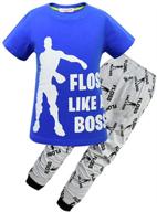 👕 boys black and white cotton short pajamas set with "floss like a boss" t-shirt and pants logo