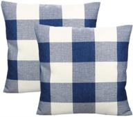 vakado navy blue buffalo plaid outdoor throw pillow covers - front porch patio pillows, farmhouse retro 🔵 decorative dark blue check cushion cases - home decor for couch sofa furniture - 18x18 set of 2 логотип