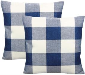 img 4 attached to VAKADO Navy Blue Buffalo Plaid Outdoor Throw Pillow Covers - Front Porch Patio Pillows, Farmhouse Retro 🔵 Decorative Dark Blue Check Cushion Cases - Home Decor for Couch Sofa Furniture - 18x18 Set of 2