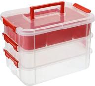 📦 3-tier stackable storage box with divided tray, transparent carry bin with handle lid, latching storage container for school & office supplies (red) by juxyes logo