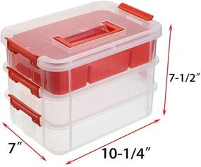 img 3 attached to 📦 3-Tier Stackable Storage Box with Divided Tray, Transparent Carry Bin with Handle Lid, Latching Storage Container for School & Office Supplies (Red) by JuxYes
