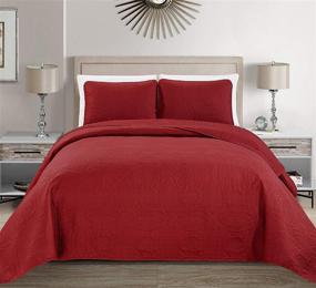 img 1 attached to 🛏️ Fancy Collection King/California King Embossed Oversized Coverlet Bedspread Set - Solid Red