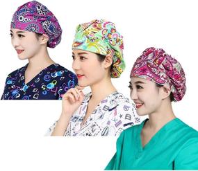 img 2 attached to 🎀 LTifree Women's Bouffant Caps Value Set - Adjustable Working Cap with Sweatband, Multi Color - Pack of 3