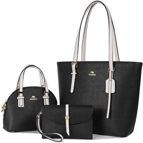 img 4 attached to 👜 Trendy Water Resistant Tote Bag Set: Fashionable Handbag Purse with Adjustable Handles and Leather Wallet Crossbody Satchel – Ideal for Daily Travel (Black)