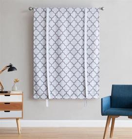 img 2 attached to 🌑 HLC.ME Platinum White/Grey Lattice Print Thermal Room Darkening Blackout Tie Up Balloon Shade Curtain for Small Windows - 46" W x 63" L - Improved SEO