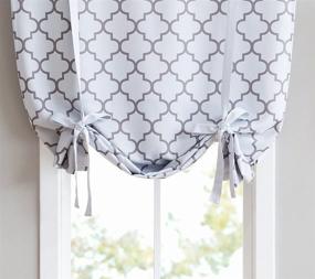 img 3 attached to 🌑 HLC.ME Platinum White/Grey Lattice Print Thermal Room Darkening Blackout Tie Up Balloon Shade Curtain for Small Windows - 46" W x 63" L - Improved SEO