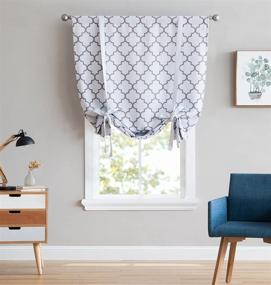 img 4 attached to 🌑 HLC.ME Platinum White/Grey Lattice Print Thermal Room Darkening Blackout Tie Up Balloon Shade Curtain for Small Windows - 46" W x 63" L - Improved SEO