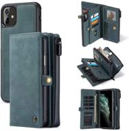 💼 caseme iphone 11 wallet case: durable handmade pu leather zipper detachable magnetic phone case in blue-green - ultimate wallet clutch purse for women and men, 15-card slots logo