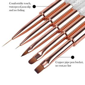 img 3 attached to Ycyan 5 Piece Nail Design Brushes with Rhinestone Handle - UV Gel Nail Brush Set in Stunning Rose Gold