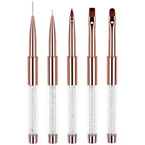 img 4 attached to Ycyan 5 Piece Nail Design Brushes with Rhinestone Handle - UV Gel Nail Brush Set in Stunning Rose Gold