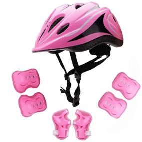 img 4 attached to 👧 Premium Kids Safety Set: Adjustable Helmet, Knee Elbow Pads, Wrist Guard for Scooter, Skateboard, Roller Bike - Pink, Ages 5-12