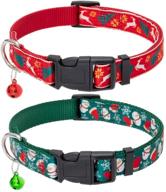 🎄 christmas dog collar with bell 2 packs - xmas adjustable and durable pet collars festive accessory with reindeer and snowman pattern for small, medium, and large dogs logo