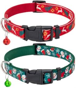 img 4 attached to 🎄 Christmas Dog Collar with Bell 2 Packs - Xmas Adjustable and Durable Pet Collars Festive Accessory with Reindeer and Snowman Pattern for Small, Medium, and Large Dogs