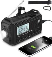 🔦 portable emergency weather radio - hand crank, solar-powered with noaa alert, am/fm/sw channels, led flashlight, sos alarm, & cellphone charger - black logo