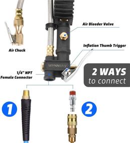 img 1 attached to 🚗 WYNNsky Цифровой манометр для измерения давления воздуха в шинах 200 PSI: Мощный насос с нержавеющим стальным оплеткой шлангом и двойной головкой для подключения – быстрая соединительная муфта для легкого накачивания.