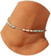 браслеты на щиколотку из бисера аукмла - племенной бисерный браслет на щиколотку с драгоценным камнем, регулируемая цепочка для ноги - идеально для женщин и девочек логотип