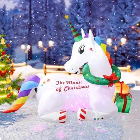 img 4 attached to Meland 6ft Christmas Inflatable Magical Unicorn - Self Inflating Xmas Decorations with 7 Color Rotating Lights: Perfect for Indoor and Outdoor Christmas Party, Yard, Garden