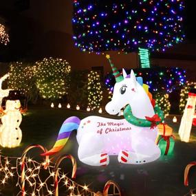 img 2 attached to Meland 6ft Christmas Inflatable Magical Unicorn - Self Inflating Xmas Decorations with 7 Color Rotating Lights: Perfect for Indoor and Outdoor Christmas Party, Yard, Garden