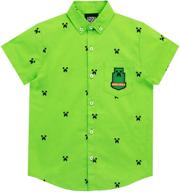 authentic minecraft boys' creeper 🕹️ button down shirt - trendy and fun! logo