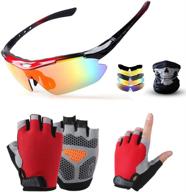 🚴 sensheln cycling bike glasses and gloves set: polarized sports sunglasses with 5 interchangeable lens + shockproof breathable anti-slip gloves for outdoor sports logo