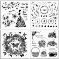 🌸 taorish 4 sheets flower clear silicone stamps with butterfly, leaves, and wreath pattern - ideal for card making decorations, diy scrapbooking - 5.5 by 5.5 inches logo