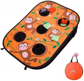 img 4 attached to 🌄 Himal Collapsible Portable 5 Holes Cornhole Game Set with 10 Bean Bags: Fun for All Ages!